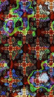 Vadinin çiçekleri kahverengi renklerde. Çiçekler. Soyut etnik raster çizim kalıbı.