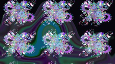 Raster illüstrasyonu. Mavi renkli çiçekler. El çizimi çiçekli soyut çizim deseni.