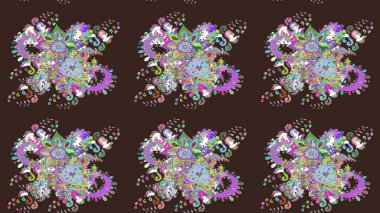 Bahar çiçekleri dallı desen, mor renkler ve çiçek silueti. Raster deseni.