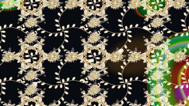 Düz Çiçek Elementleri Tasarımı. Siyah renkli şirin çiçek deseni. Renkli Bahar Teması eskiz kalıbı. Raster Modaya uygun kumaş deseni.