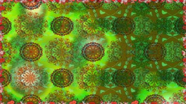 Raster illüstrasyonunda kusursuz çiçek deseni. Suluboya tarzında yeşil renkte çiçekler.