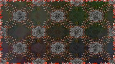 Raster deseni. Bahar çiçekleri dallı desen, gri renkler çiçekli siluet.