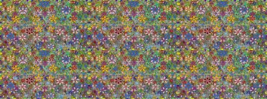 Küçük renkli çiçekler. Motley illüstrasyonu. Moda baskıları için zarif bir şablon. Küçük çiçekte güzel bir desen. Yeşil çiçekli bahar çiçekleri.