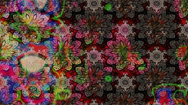 Raster düz çiçek çizim deseni. Hediye ambalaj kağıdı, tebrik kartları, posterler ve pankart tasarımı. Siyah renkte çiçekler.