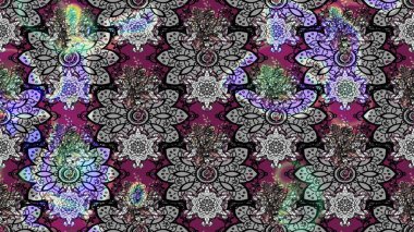 Parlak renkli çiçekleri ve gri renkli yaprakları olan harika bir çiçek deseni. Moda baskıları için zarif bir şablon. Modern çiçek arkaplanı. Halk stili.