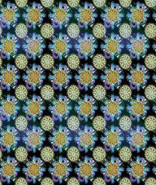 Raster hisseleri. Tarafsız ve mavi çiçekler. Kusursuz bir arka plan modeli. Suluboya, elle çizilmiş.