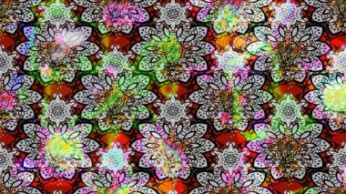 Çiçek buketleriyle klasik bir eskiz şekli. Raster illüstrasyonu. Gri renklerde.