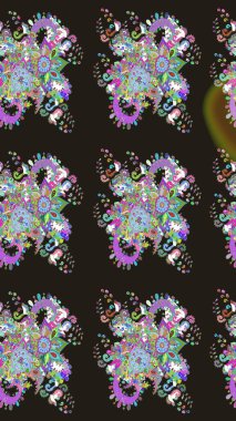 Raster düz çiçek çizim deseni. Hediye ambalaj kağıdı, tebrik kartları, posterler ve pankart tasarımı. Gri renkli çiçekler.