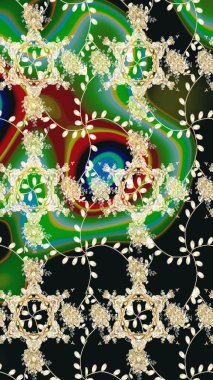 Gri renkli bitkilerden oluşan parlak çiçekli çizim deseni.