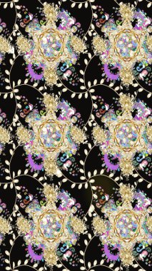 Soyut etnik raster çizim kalıbı. Kabile sanatı boho baskısı, klasik çiçek arkaplanı. Arkaplan dokusu, duvar kağıdı, siyah renkli çiçek teması.