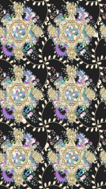 Gri renkli etnik çiçekli zarif eskiz deseni. Raster Çiçek İllüstrasyonu güzel tekstil..