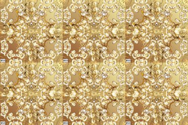 Tarafsız, bej ve kahverengi renklerde altın desenli altın elementler. Raster oryantal süs. Kusursuz altın desen.