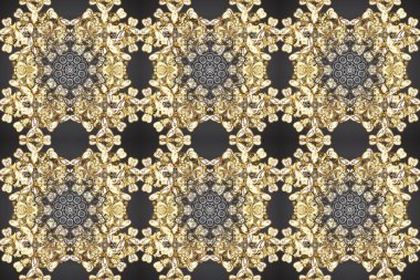 Raster Illustrasyon. Kahverengi, bej ve gri renklerde altın elementlerle klasik, pürüzsüz desen.