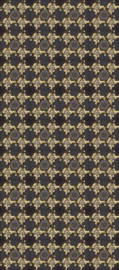 Raster altın çiçek süsü brokar kumaş ve cam desenli. Çiçek desenli altın metal. Kusursuz altın desen. Altın elementli gri, kahverengi ve bej renkler.