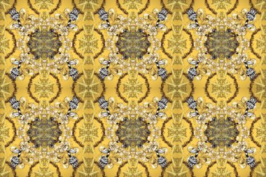 Raster geleneksel sarı, kahverengi ve bej renklerinde, klasik, kusursuz desen. Barok tarzında kusursuz bir doğulu süsü..