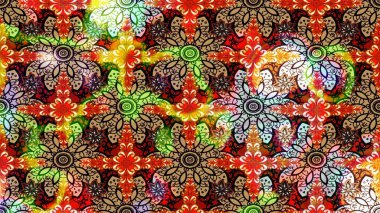 Raster düz çiçek çizim deseni. Hediye ambalaj kağıdı, tebrik kartları, posterler ve pankart tasarımı. Kırmızı renkte çiçekler.