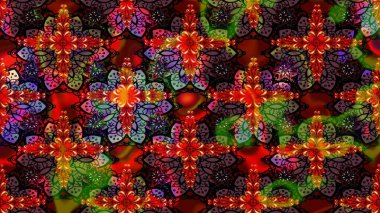 Çiçekler. Soyut etnik raster çizim kalıbı. Vadinin çiçekleri kahverengi renklerde.