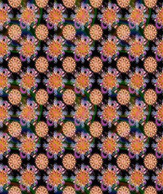 Süslü kumaş deseni. Renkli Bahar Temalı Kusursuz Arkaplan. Düz Çiçek Elementleri Tasarımı. Raster illüstrasyonunda kusursuz çiçek deseni.