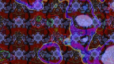 El çizimi çiçekli soyut çizim kalıbı. Raster illüstrasyonu. Mor renkte çiçekler.