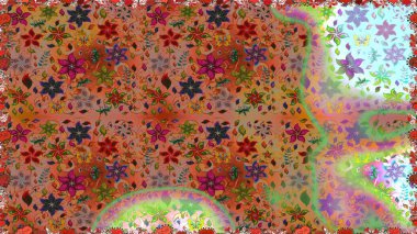 Sorunsuz çiçek desenli çiçekli, halk tarzında bırakır. Elle çizilmiş. Raster illüstrasyon.