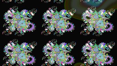 Siyah renkli çiçekler. Raster illüstrasyonu. Renkli Bahar Teması eskiz kalıbı. Düz Çiçek Elementleri Tasarımı. Asya tekstil tarzında. Çiçek desenini çiz.