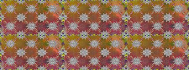 Raster illüstrasyonunda kusursuz çiçek deseni. Düz Çiçek Elementleri Tasarımı. Renkli Bahar Temalı Kusursuz Arkaplan. Kahverengi ve gri renkte çiçekler.