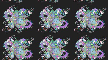 Motley illüstrasyonu. Küçük renkli çiçekler. Küçük çiçekte güzel bir desen. Moda baskıları için zarif bir şablon. Robot resim. Çiçekli yaz çiçekleri.