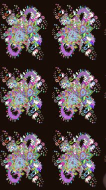 Eskiz klasiği. Raster Şirin kumaş deseni. Renkli Bahar Teması eskiz kalıbı. Düz Çiçek Elementleri Tasarımı.