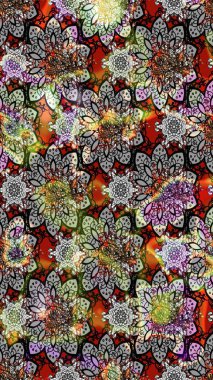 Çizim çiçek deseni duvar kâğıdı olarak kullanılabilir. Raster illüstrasyonu. Gri renkli çiçekler.