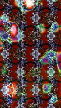 Raster illüstrasyonundaki çiçek desenli çizim. Güzel kumaş deseni. Raster illüstrasyonu. Kırmızı renklerde.