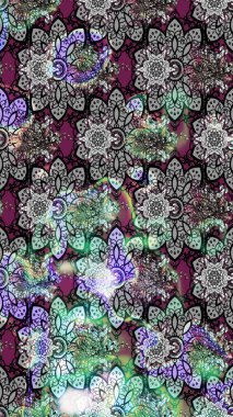 Raster illüstrasyonu. El çizimi çiçekli soyut çizim kalıbı. Gri renkli çiçekler.