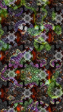 Raster illüstrasyonundaki çiçek desenli çizim. Gri renkli çiçekler.