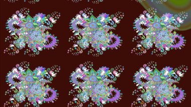 Tropik çiçek desenleri. Kahverengi renkli çiçekler. Raster illüstrasyonu.