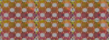 Raster illüstrasyonunda kusursuz çiçek deseni. Düz Çiçek Elementleri Tasarımı. Renkli Bahar Temalı Kusursuz Arkaplan. Kahverengi ve gri renkte çiçekler.