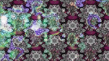 El çizimi çiçekli soyut çizim kalıbı. Raster illüstrasyonu. Gri renkli çiçekler.