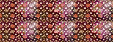 Tropik çiçek desenleri. Kahverengi ve mor renkli çiçekler. Raster illüstrasyonu.