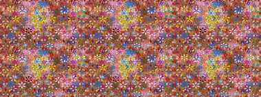 Kahverengi ve pembe renkli çiçekler. Düz Çiçek Elementleri Tasarımı. Çiçekli kusursuz retro desen. Renkli Yaz Temalı Kusursuz Arkaplan.