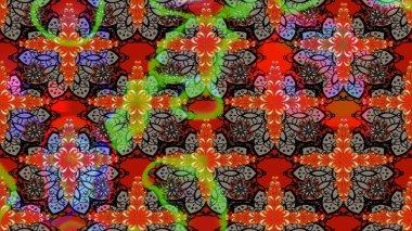 Parlak renkli çiçekli ve kırmızı yapraklı harika bir çiçek deseni. Moda baskıları için zarif bir şablon. Modern çiçek arkaplanı. Halk stili.