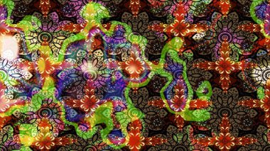 Çiçek desenli çizim. Raster illüstrasyonu. Asya tekstil tarzında. Kahverengi renkli çiçekler. Renkli Bahar Teması eskiz kalıbı. Düz Çiçek Elementleri Tasarımı.