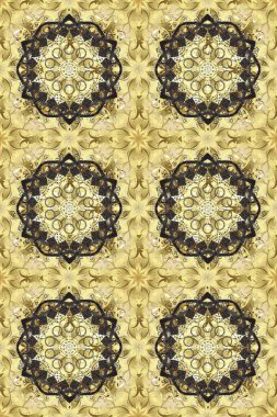 Kusursuz soyut bir arkaplan. Oriental raster klasik nötr, bej, gri ve altın desenli. Raster illüstrasyonu.