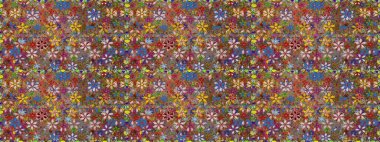 Küçük çiçekteki sevimli çiçek deseni. Birçok kahverengi ve kırmızı soyut çiçekli tropik, pürüzsüz desen. Varicolobrown ve kırmızı raster pürüzsüz çizim.