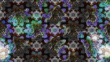 Parlak renkli çiçekli ve siyah yapraklı harika bir çiçek deseni. Moda baskıları için zarif bir şablon. Modern çiçek arkaplanı. Halk stili.