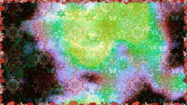 Raster suluboya çiçek deseni, narin çiçekler, yeşil çiçekler, tebrik kartı şablonu. Raster Güzel kumaş deseni.