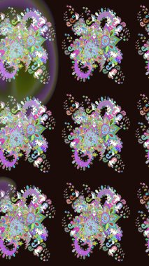 Raster illüstrasyonu. Gri renkli çiçekler. Çiçek süslemeli çizim deseni.