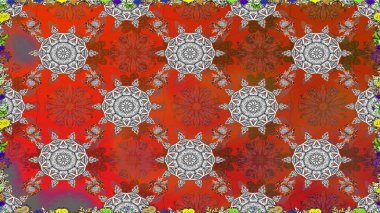 Raster illüstrasyonu. Şirin çiçekli kusursuz desen ve kahverengi ve turuncu renklerde yapraklar, suluboya çiçek deseni, duvar kağıdı, kart veya kumaş için fayanslı.