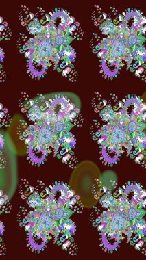 Patlayan çiçekler soyut olarak yerleştirilmiş. Raster deseni. Kahverengi renklerde bahar çiçekleri. Raster illüstrasyonu.