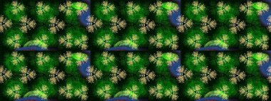 Raster geleneksel halk çiçekleri, tekstil tasarımı için yeşil ve mavi renkli. Üzerinde gelincikler ve vadi zambakları olan renkli çiçek desenli nakış..