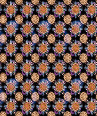 Düz Çiçek Elementleri Tasarımı. Raster illüstrasyonu. Renkli Bahar Temalı Kusursuz Arkaplan. Siyah ve kahverengi renkte çiçekler. Çiçekli, suluboya desenli kusursuz çiçek deseni.