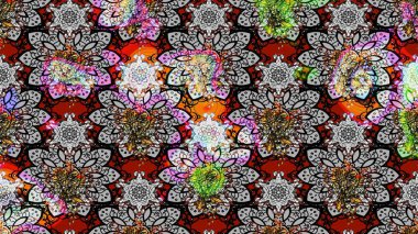 Çiçekli bahar çiçekleri. Küçük çiçekte güzel bir desen. Küçük renkli çiçekler. Moda baskıları için zarif bir şablon. Motley illüstrasyonu. Çizim.