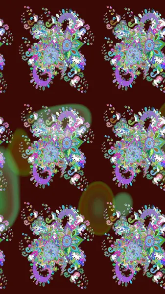 Patlayan çiçekler soyut olarak yerleştirilmiş. Raster deseni. Kahverengi renklerde bahar çiçekleri. Raster illüstrasyonu.